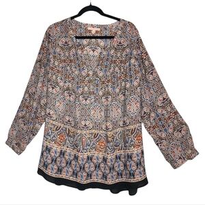 Gibson & Latimer Paisley Floral Flowy Blouse Size 2X Roll Tab Sleeves